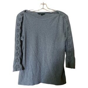 Lauren Ralph Lauren Boat Neck Lace Up Sleeve 3/4 Top Gray Women’s‎ Size XL